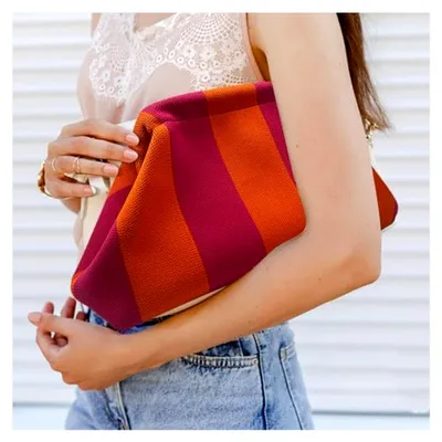 Produktbild von Gewebte Geldbörsen für Damen, Häkelhandtaschen in Farbblock-Design, Sommerliche Clutches und Kosmetiktaschen