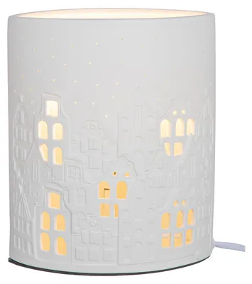 Productafbeelding van GILDE tafellamp, "Stadslichten", huismotief, porselein, wit, verpakkingseenheid 1, lengte 10 cm, breedte 17 cm, hoogte 20 cm