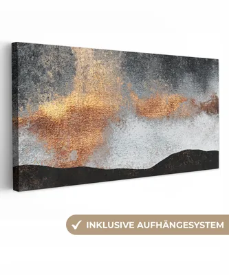 Obrázek produktu pro OneMillionCanvasses® - Obrazy na plátně - Abstraktní - Zlatá - Elegantní - Černá - Šedá, nástěnný obraz, nástěnná dekorace Obývací pokoj, 80x40cm