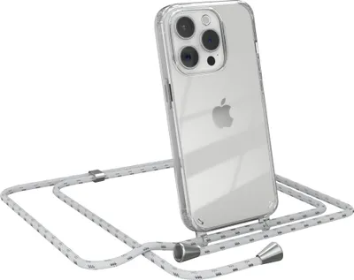 Produktbild von EAZY CASE Handykette kompatibel mit Apple iPhone 15 Pro, Handyhülle mit Umhängeband, Handykordel, Schutzhülle Clear, Band in Weiß