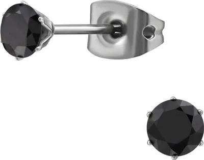 Produktbild von Titan Ohrringe Ohrstecker mit Zirkonia in verschiedenen Farben Größe - 4 mm Farbe - Schwarz