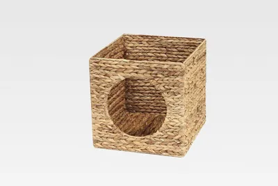 Produktbild von Kallax Expedit Katzenkorb 33 x 33 x 33 cm Natur Korb aus Wasserhyazinthe Tierkorb Tierhöhle Katzenhöhle Katzenbox Flechtkorb klappbar und sehr stabil ideal für kleine Hunde und Katzen
