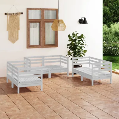 Produktbild von 6-tlg. Garten-Lounge-Set Weiß Massivholz Kiefer