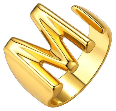 Obrázek produktu pro Zlatý prsten GoldChic s mosaznými písmeny, iniciály, 18karátové pozlacení, dámský prsten s písmenem "M"