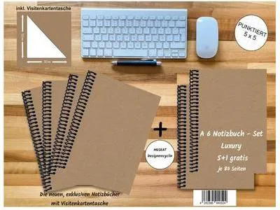 Produktbild von A 6 Notizbuch - Set, 4+2 gratis, Luxury 80 Seiten MUSKAT Designerecycling, punktiert 5x5mm