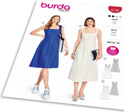 Productafbeelding van Patroon Burda 5736 - Jurk met spaghettibandjes, jurk met wijde rok, linnen jurk