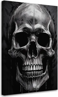 Produktbild von Leinwandbild Schädel schwarz und weiß 80x120 Feeby Grau bild für die wand bereit zum aufhängen
