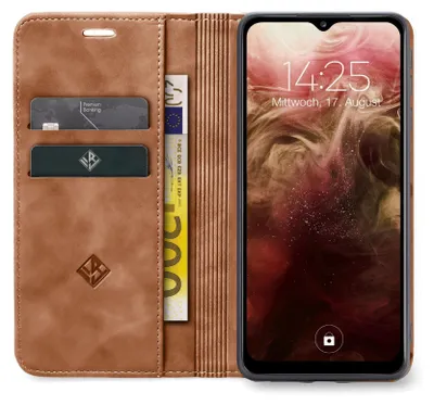 Produktbild von Handy Hülle für Samsung Galaxy A12 Klapphülle Bookcase Flip Cover Handy Tasche Etui Farbe: Hellbraun