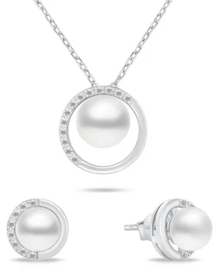 Produktbild von Elegantes Echtperlen-Schmuckset SET251W (Ohrringe, Halskette)