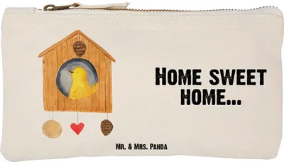 Produktbild von Mr. & Mrs. Panda Stoffbeutel Vogelhaus Home Größe S Klein - Weiß - Geschenk, Vogel, Haus, Lustige Sprüche, Einzugsgeschenk, kosmetiktäschchen, Kosmetiktasche, Schlamper