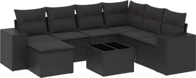 Produktbild von vidaXL 8-tlg. Garten-Sofagarnitur mit Kissen Schwarz Poly Rattan