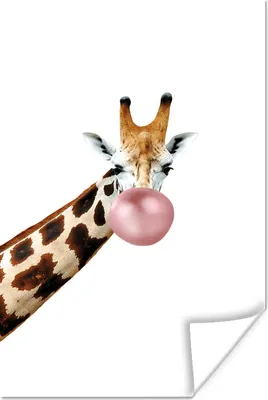 Produktbild von MuchoWow® Poster Giraffe - Tiere - Kaugummi - Mädchen - Jungen - Kinder 120x180 cm - Kunstposter