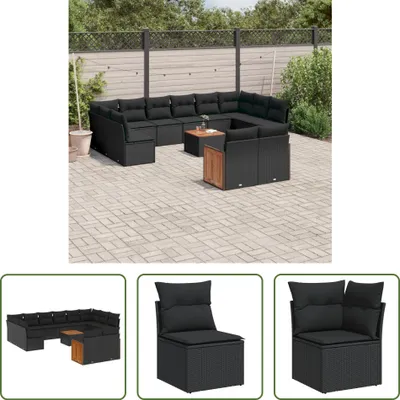 Produktbild von The Living Store 13-tlg. Garten-Sofagarnitur mit Kissen Schwarz Poly Rattan
