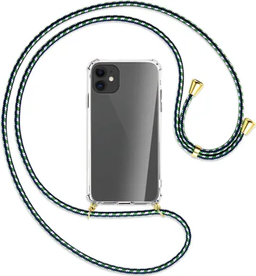 Produktbild von Handykette Backcover-Schutzhülle mit Band (Metall goldfarben) für Apple iPhone 11 - grün/blau/weiß