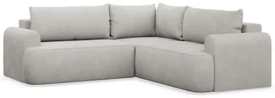 Produktbild von Ovo – L-Form Eckschlafsofa mit Bettkasten, hellgrauer Veloursstoff universell