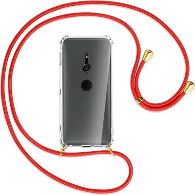 Produktbild von Handykette Backcover-Schutzhülle mit Band (Metall goldfarben) für Sony Xperia XZ2 - rot