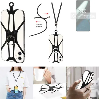 Produktbild von K-S-Trade 3in1 Handykette Handyband Handykordel Halsband Smartphone-Ring Handy-Ring kompatibel mit OnePlus 11 Fingerhalterung Handyring Tischständer