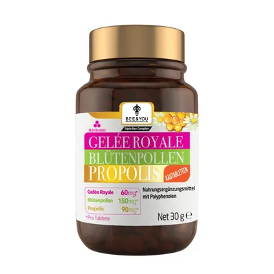 Produktbild von Bee&You Gelee Royale Blütenpollen Propolis mit 500 mg 60 Tabletten