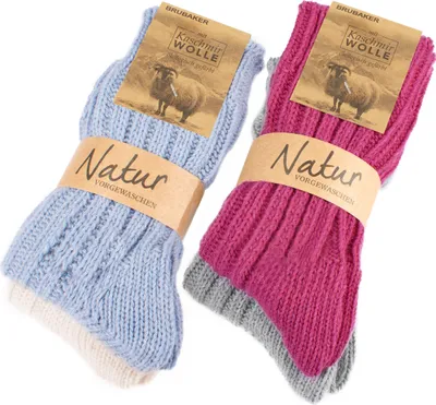 Produktbild von BRUBAKER 4 Paar Kaschmir-Socken für Damen und Herren - Warme Socken mit 48% Schafwolle und 40% Cashmere, Pink Blau Beige und Grau, Größe: 43-46