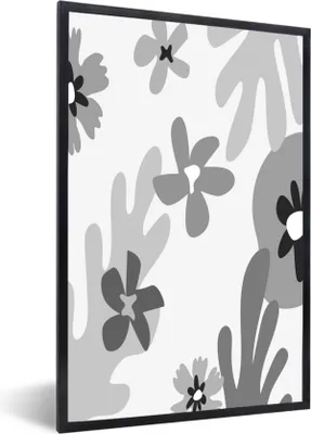 Produktbild von MuchoWow® Gerahmtes Poster Hintergrund - Blumen - Schwarz - Weiß 60x90 cm - Poster mit Schwarzem Bilderrahmen Wandposter Rahmen Foto Bilder - Kunst