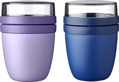 Produktbild von Mepal | Lunchpot Ellipse Mixed Mini | Vivid Lilac + Vivid Blue | Müslibecher to go | Unterteilung für Joghurt & Müsli | 300 ml + 120 ml | Geeignet für Gefrierschrank, Mikrowelle & Spülmaschine