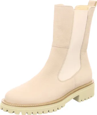 A single beige Chelsea boot is shown against a white background.
