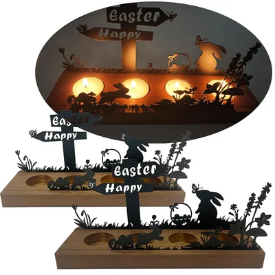 Immagine prodotto di Decorazione pasquale: candeliere in legno per 4 candeline - set da 2