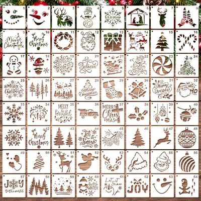Weihnachtsschablonen-Set, 64 Stück, 7,6 x 7,6 cm, wiederverwendbar