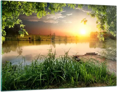 Produktbild von Bilder auf glas - Brücke See - 120x80cm - Glasbilder - Wandbilder - Bilder - Kunstdruck - zum Aufhängen bereit - Wanddekoration aus Glas - Glas Bilder - Wandbild auf Glas - Einteilig - GAA120x80-3914
