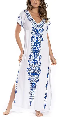 Productafbeelding van JENJON Dames strandjurk, katoen, maxi, elegant, boho, zomer, losse kaftan