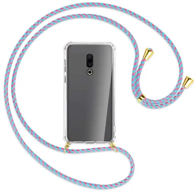 Produktbild von Handykette Backcover-Schutzhülle mit Band (Metall goldfarben) für Meizu 16 (M882Q) - pink/mint