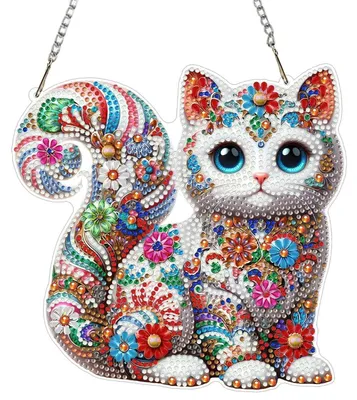 Obrázek produktu pro Sada na výrobu obrazů technikou "diamond painting" s motivem koťátka, 5D, s křišťálovými prvky, včetně řetízku, vhodná pro okna a zahradu
