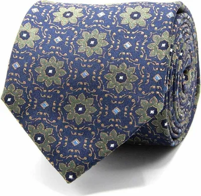 Produktbild von Krawatte für Herren, Material: Seiden-Jacquard, Farbe: Dunkelblau, Muster: Blüten