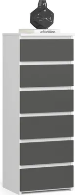 Produktbild von Kommode AKORD CL6 Weiß 40 cm 6 Schubladen Front Graphitgrau B40 x H109 x T35 cm