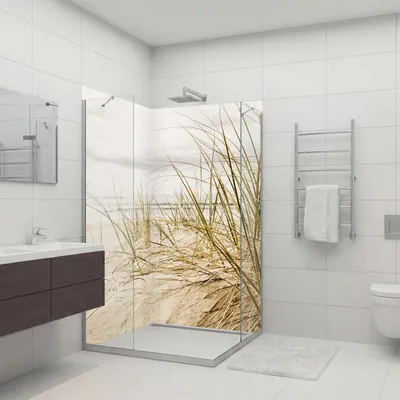 Produktbild von dedeco Eck-Duschrückwände Aluminium wasserfest Motiv: Dünengras V1, 2 x 90x200x0,3cm, Badrückwand, Fliesenersatz fugenlos Wandverkleidung Wandpaneele, Germany