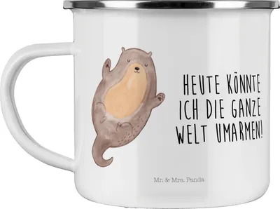 Produktbild von Mr. & Mrs. Panda Teetasse Otter Umarmen - Weiß - Geschenk, glücklich, Optimistisch, gut Gelaunt, Teebecher, Hallo, Emaille Becher, Pott, Haferl, Seeotter See, Tasse