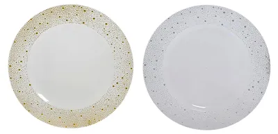 Produktbild von Dekoteller 33 cm Kunststoff mit Punkten Muster - Festliche Platzteller für verschiedene Anlässe - Tischdeko Unterteller für Hochzeit, Jubiläum, Weihnachten in Weiß, Gold und Silber