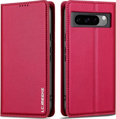 Produktbild von Handyhülle für Google Pixel 8 Pro, Magnetische Flip Leder Hülle mit Kartenfach und Standfunktion Rot