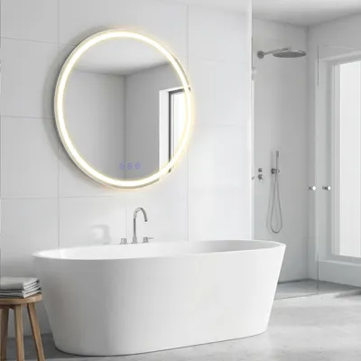 Produktbild von SONGMICS Runder Badspiegel, LED Wandspiegel, Badezimmerspiegel einstellbarer Helligkeit, für Schlafzimmer, 61 cm, weiß