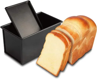 Obrázek produktu pro Forma na pečení o hmotnosti 450 g, vhodná pro chléb, tousty, pečivo a koláče, s víkem, černá, obdélníková a hladká