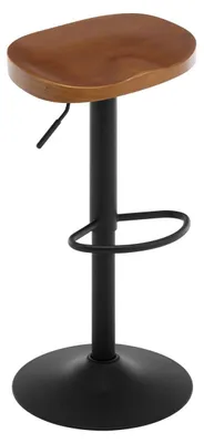 Obrázok produktu pre Drevená barová stolička s sedadlom tvarovaným ako sedlo a opierkou nôh | 41,5 x 31,5 x 60-81 cm