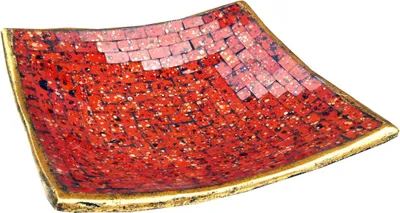 Produktbild von Eckige Mosaikschale, Untersetzer, Dekoschale, Handgearbeitete Keramik & Glas Obst Schale - Design 3, Rot, Größe: Groß (30*30 cm)