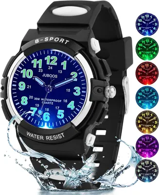 Produktbild von Neue 7-Farbige Kinderuhren, Kinderuhr Jungen Mädchen Analog Quartz Uhr mit Armbanduhr Kautschuk Wasserdicht Outdoor Sports Uhren 5-16