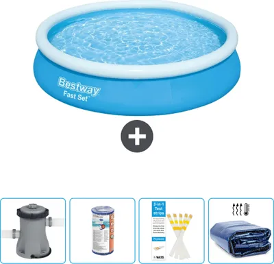 Immagine prodotto di Piscina gonfiabile rotonda Bestway Fast-Set - 366 x 76 cm - blu - inclusa pompa - filtro - strisce reattive - tenda da sole