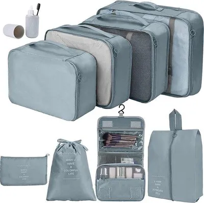 Produktbild von Wasserdichte Reisekoffer-Organizer-Set, 9-teilig, mit Make-up- und Schuhbeutel