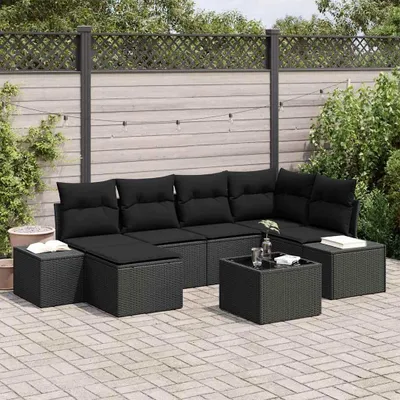 Immagine prodotto di Maison Exclusive - Set da giardino composto da 7 pezzi, divano e poltrone, in rattan sintetico nero