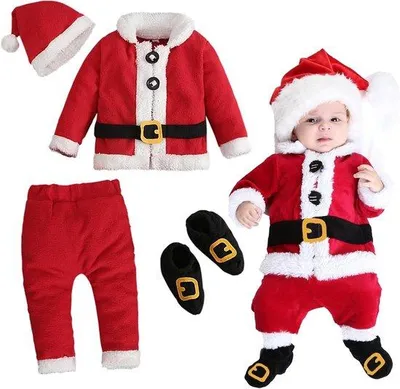 Produktbild von Kerstkostuum für Säuglinge und Kleinkinder, weiblich, mit Socken und Mütze, für Jungen und Mädchen.