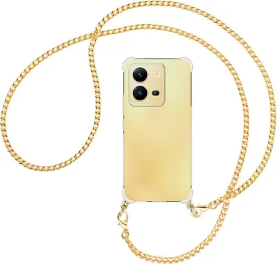 Produktbild von Handykette Backcover-Schutzhülle mit Band (Metall goldfarben) für vivo X80 Lite, vivo V25 (6.44'') - goldfarbene Kette