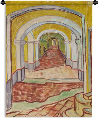 Produktbild von MuchoWow® Wandteppich Wandbehang Korridor im Irrenhaus - Vincent van Gogh 90x120 cm Tapisserie Dekoration Wandtuch - Wanddeko