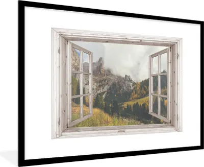 Produktbild von MuchoWow® Gerahmtes Poster Aussicht - Wald - Herbst 90x60 cm - Poster mit Schwarzem Bilderrahmen Wandposter Rahmen Foto Bilder - Wanddekoration - Fotos